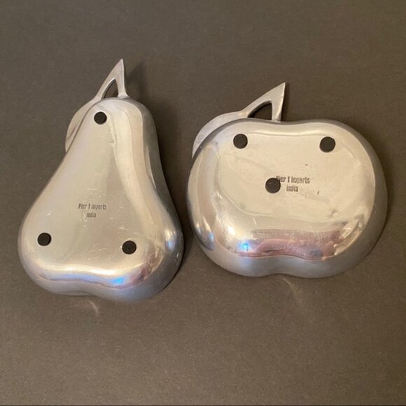 PIER 1 DISHES PAIR SILVER TONE APPLE PEAR HOME DINING SERVE WARE DECOR ACCENT - Picture 7 of 7